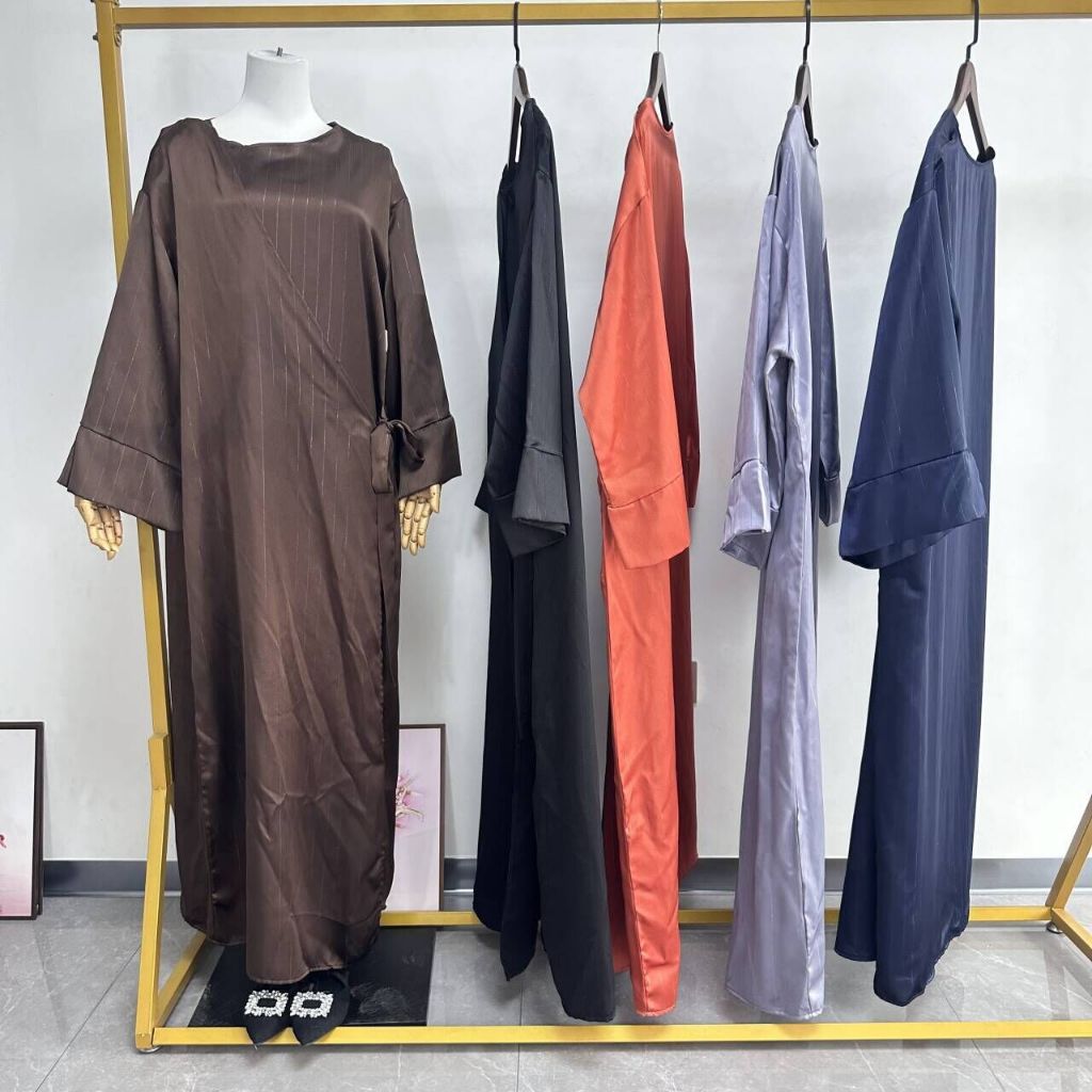 Side Wrap Abaya Ramadan Robe Muslim Women Dubai Islam Dress Satin Abayas Kebaya Caftan