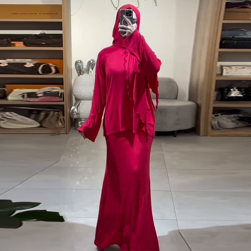 Muslim Women Swag Abaya Women Muslim Fashion headscarf long-sleeved skirt Abaya Dubai Muslimah Ensembles 2 Piece Set