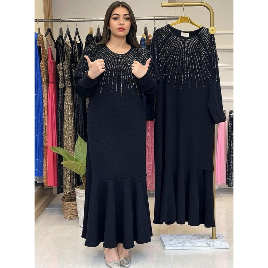 Muslim Abaya Women Long Dress Diamonds Arab Kaftan Party Long Dresses Maxi Robe Jalabiya Vestidos Largos Dubai
