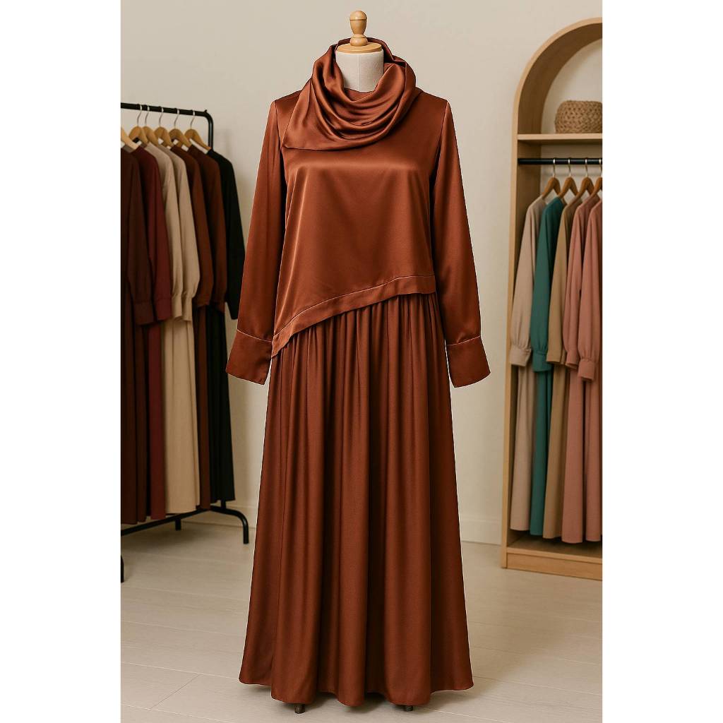 Spring New Women's Muslim Style Satin Stitching Design Elegant Fashion Dress jalabiya