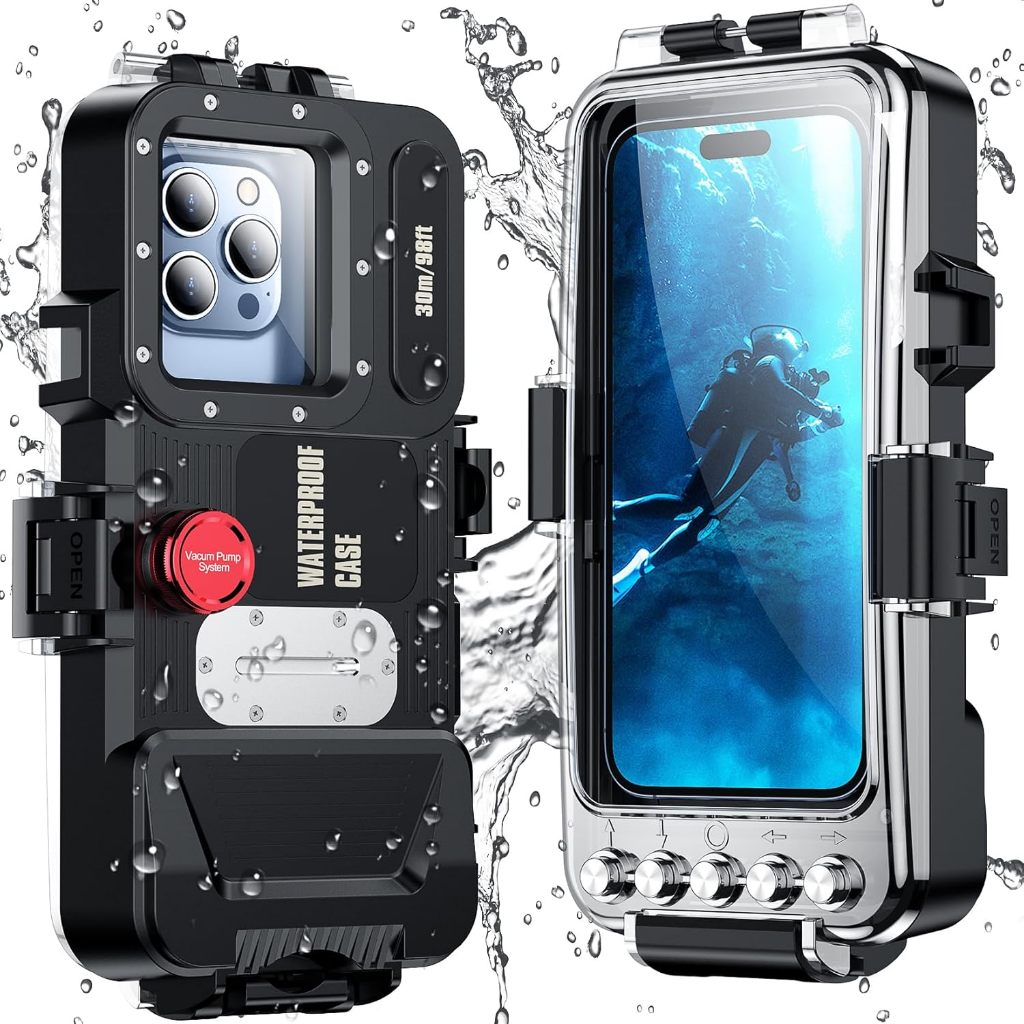 Underwater 98FT/30M Waterproof Diving Case Cover for iPhone 14 15 16 17 pro Max Samsung S24 Ultra