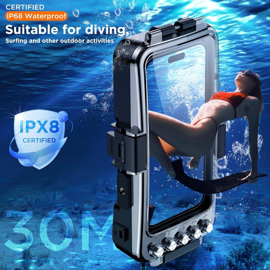 Underwater 98FT/30M Waterproof Diving Case Cover for iPhone 14 15 16 17 pro Max Samsung S24 Ultra