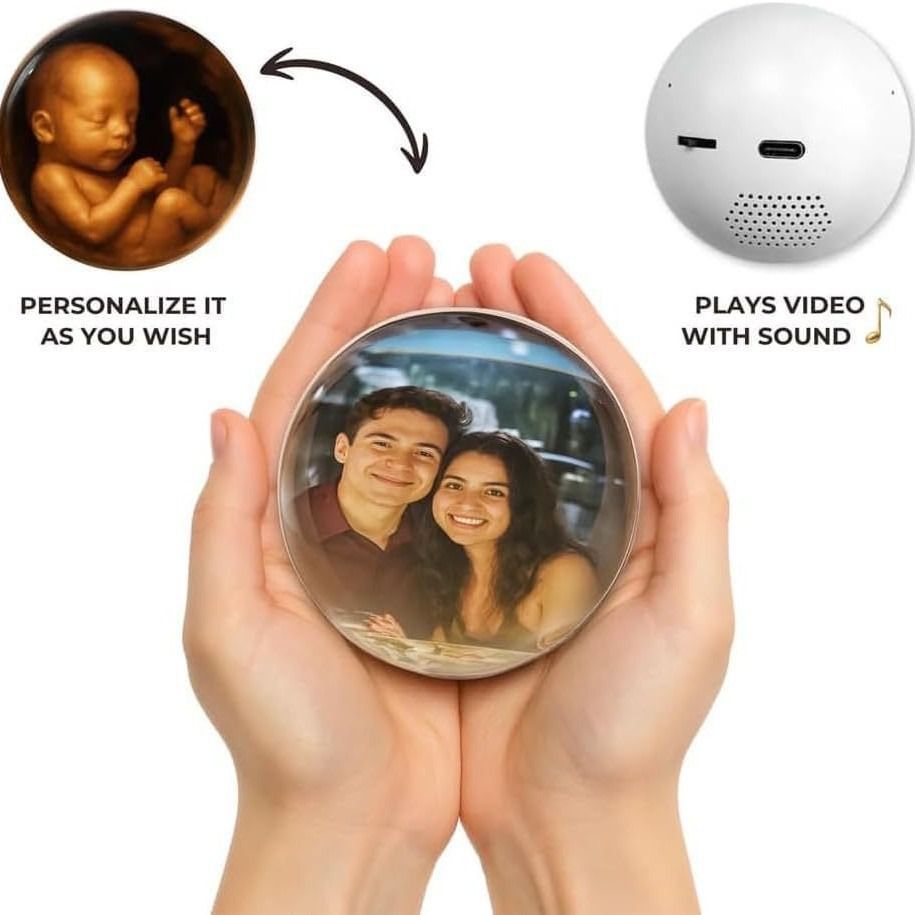3D Crystal Ball with Electronic Display 2.7 Inch Custom Uploadable Videos & Photos Digital Memory Gift