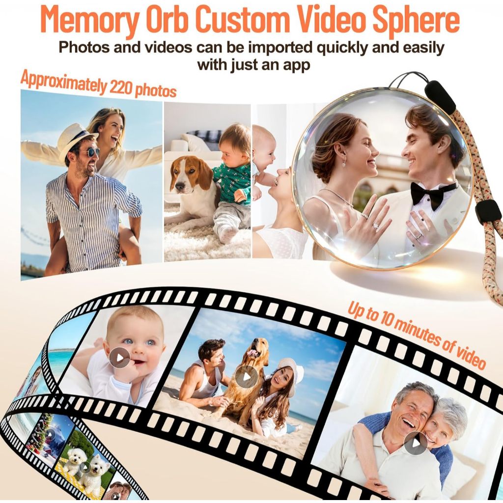 Memory Orb Ball – 2.76" Crystal Video Orb with Digital Display – Uploadable Photos & Videos via WiFi Personalized Gift