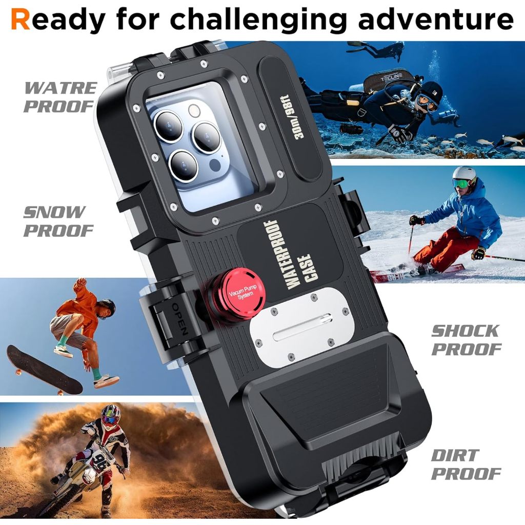 Underwater 98FT/30M Waterproof Diving Case Cover for iPhone 14 15 16 17 pro Max Samsung S24 Ultra