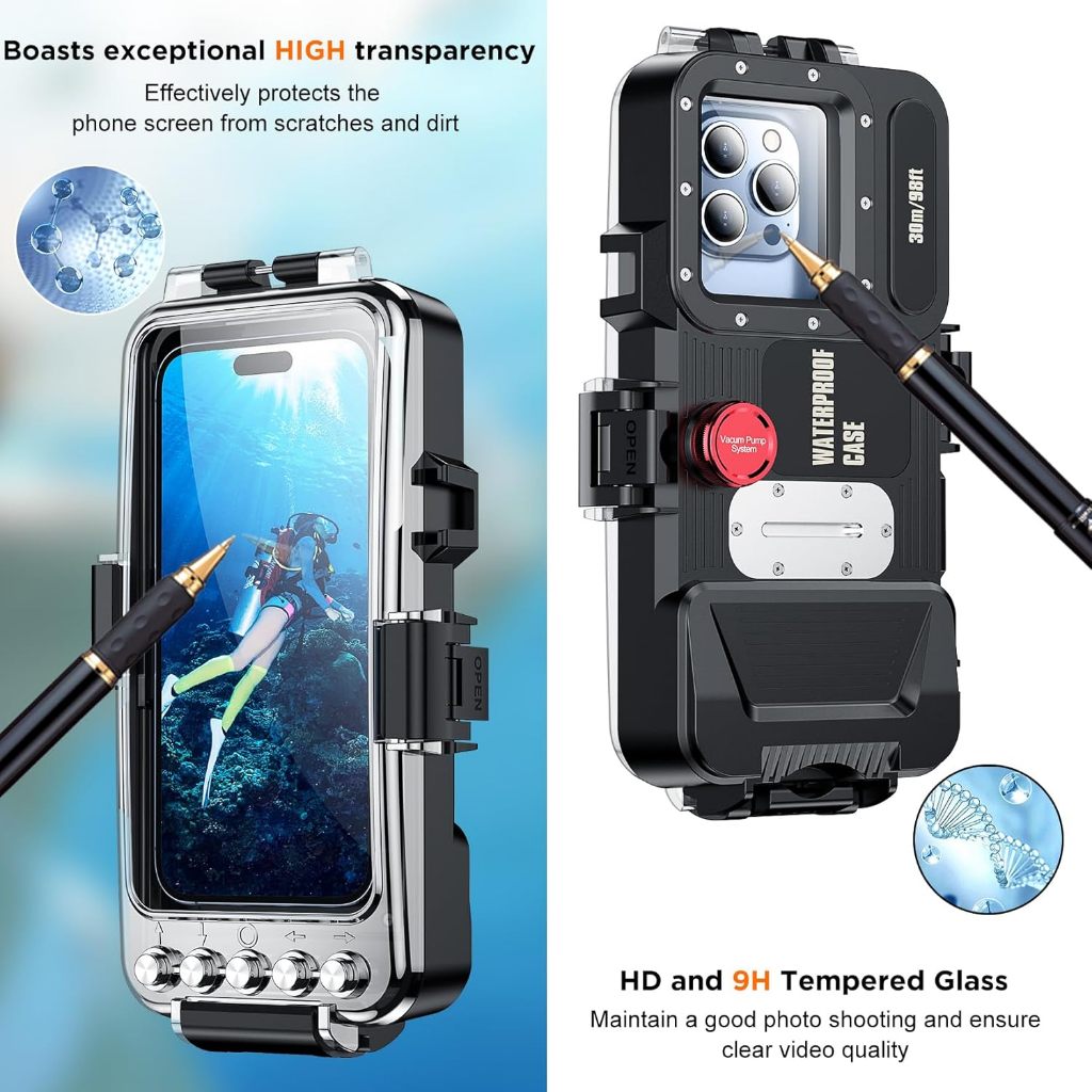 Underwater 98FT/30M Waterproof Diving Case Cover for iPhone 14 15 16 17 pro Max Samsung S24 Ultra