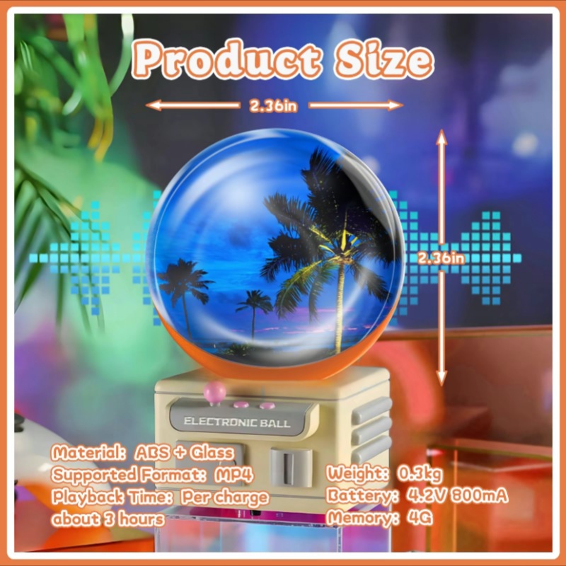 3D Crystal Ball with Electronic Display 2.7 Inch Custom Uploadable Videos & Photos Digital Memory Gift