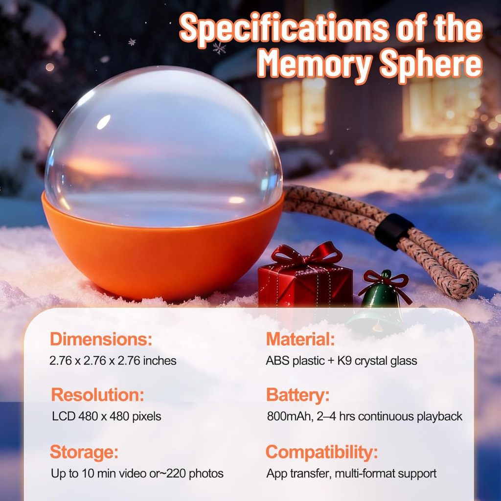 Memory Orb Ball – 2.76" Crystal Video Orb with Digital Display – Uploadable Photos & Videos via WiFi Personalized Gift