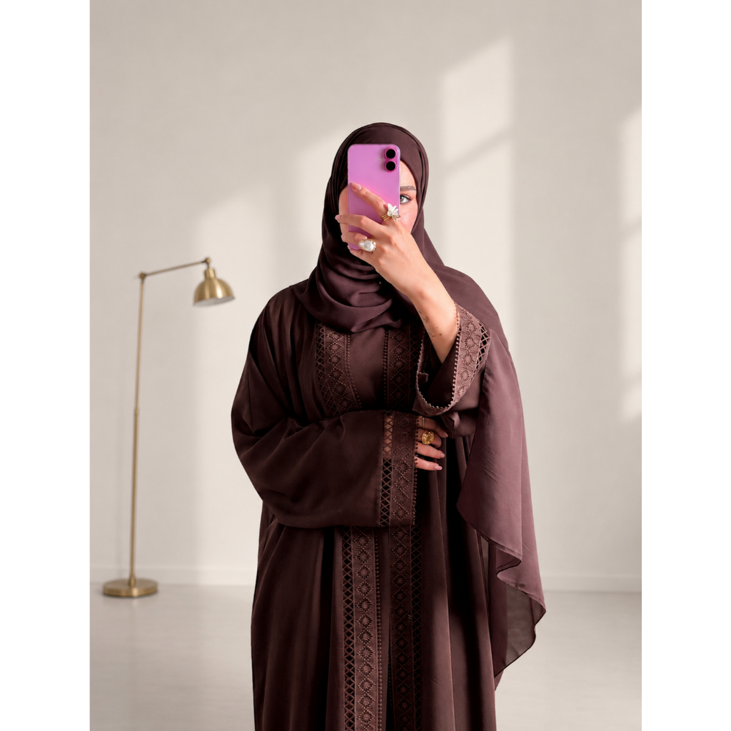 Muslim Women’s Brown Long Cardigan Loose Long Skirt Set Arab Style Dress Elegant Abaya Modest Fashion Muslim Dress