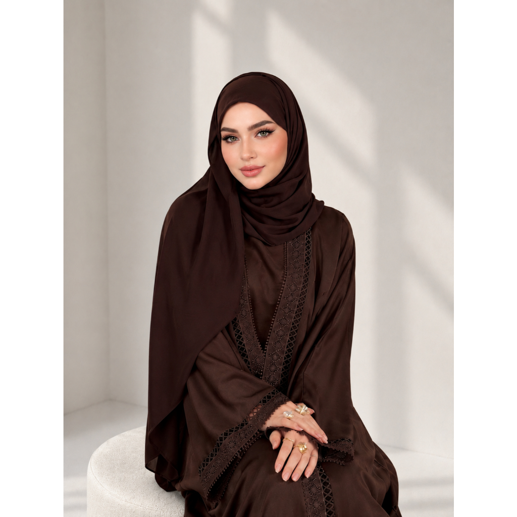 Muslim Women’s Brown Long Cardigan Loose Long Skirt Set Arab Style Dress Elegant Abaya Modest Fashion Muslim Dress