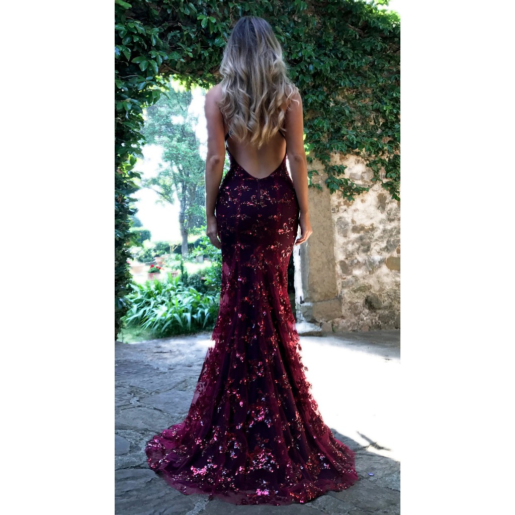 Luxury Women Mermaid Evening Wedding Spring Dress Spaghetti Strap Sequins Backless Prom Dress Party Maxi Gown