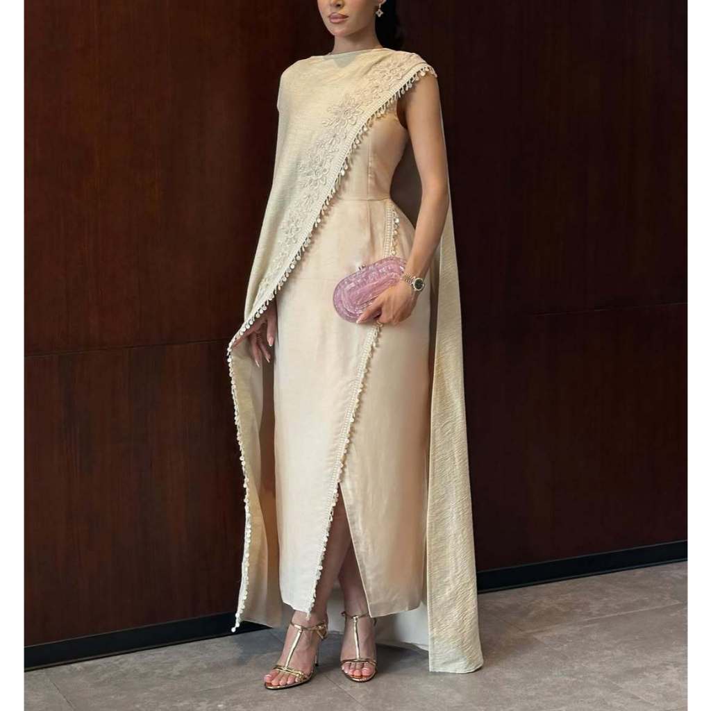 Retro Exquisite Classic Jersey Applique Tassel StraightOne-Shoulder Long Dresses Evening Dresses
