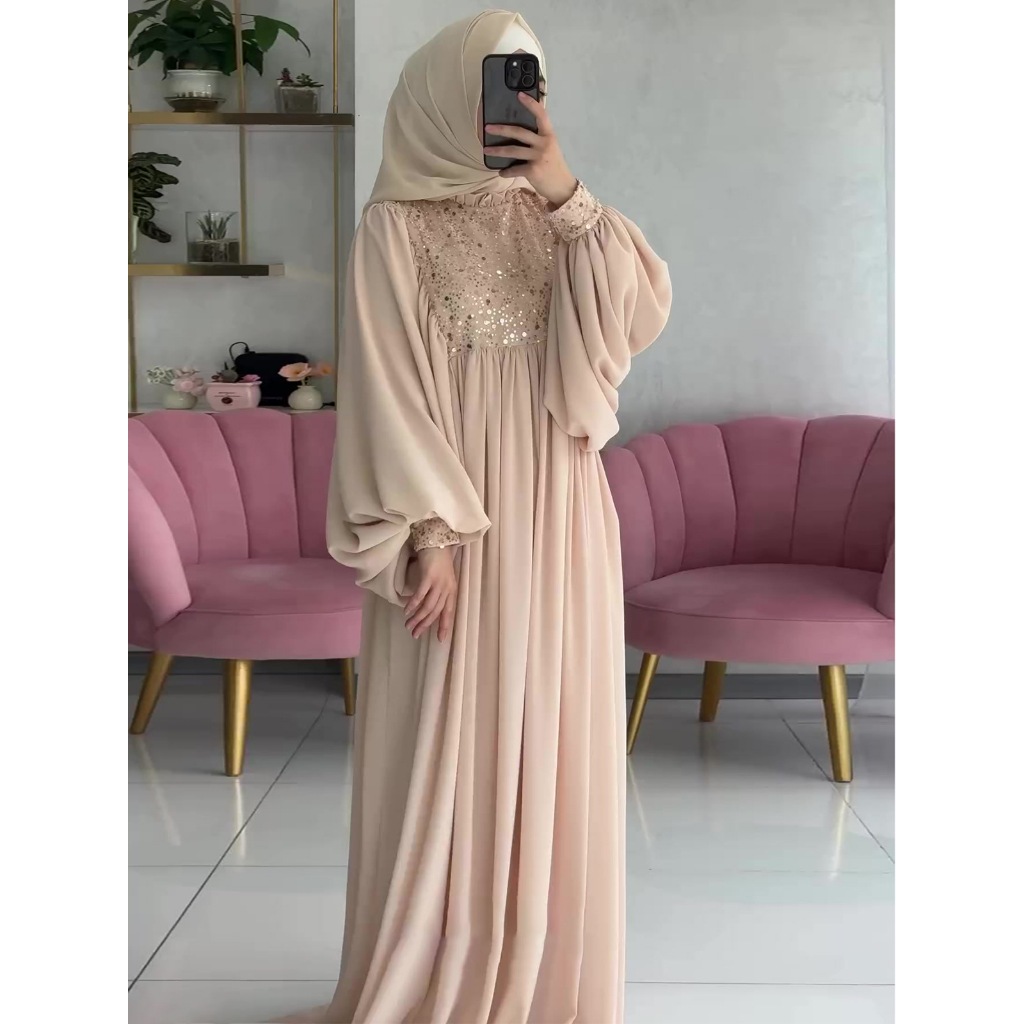 Muslim Fashion Abayas Women's Elegant Party Dress Sequins Splices Loose Robe Ramadan Kaftan Dubai Islamic