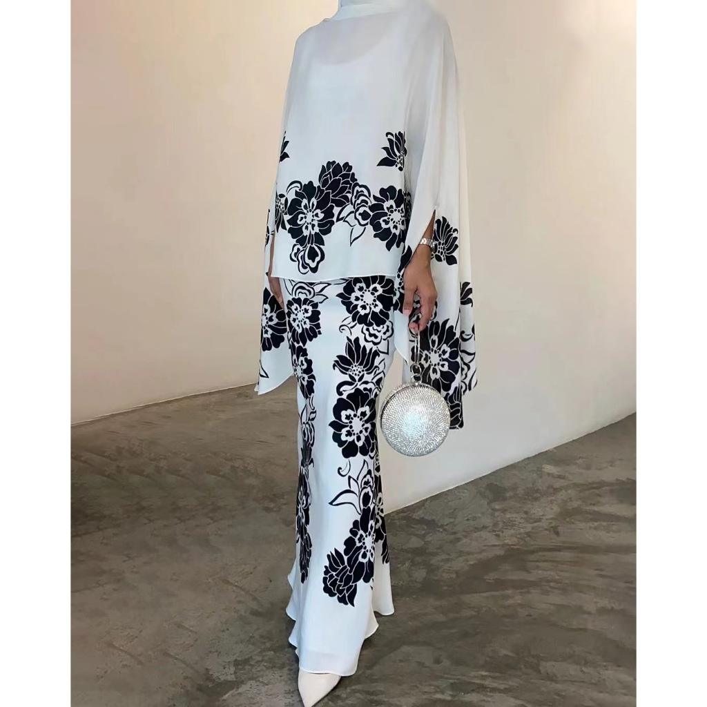 Vintage High Street Skirts Suits Spring Women Fashion Floral Print Party Set Casual Loose Asymmetric Commuter Outfits