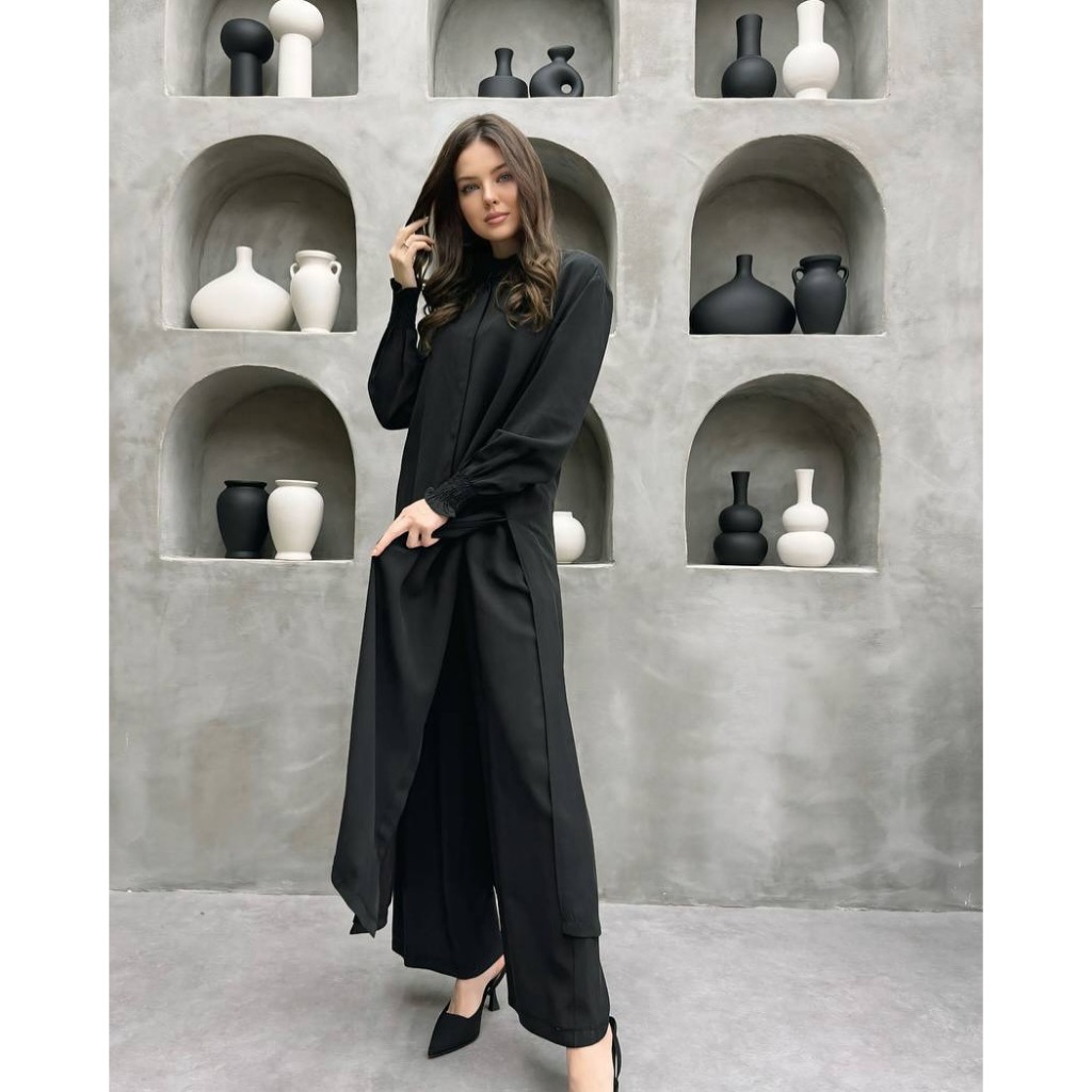 Muslim Sets Women Long Blouses Wide Leg Pants Set Two Piece Muslimah Ensemble Dubai Arabic Casual Ramadan