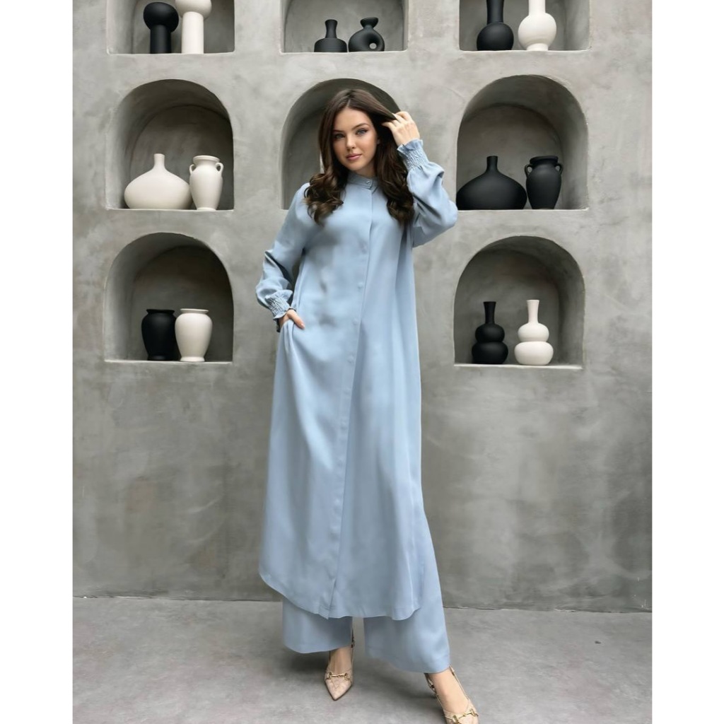 Muslim Sets Women Long Blouses Wide Leg Pants Set Two Piece Muslimah Ensemble Dubai Arabic Casual Ramadan