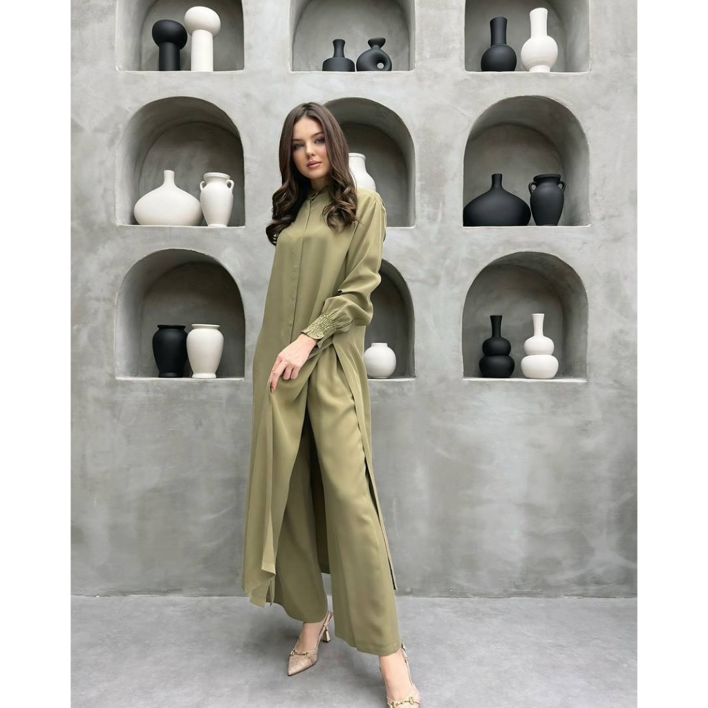 Muslim Sets Women Long Blouses Wide Leg Pants Set Two Piece Muslimah Ensemble Dubai Arabic Casual Ramadan
