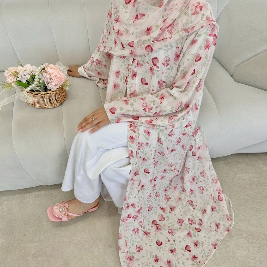 Raya Women Abaya Muslim Cardigan Dress Scarf Ramadan Jalabiya Print Caftan Dubai Long Jubah Kaftan