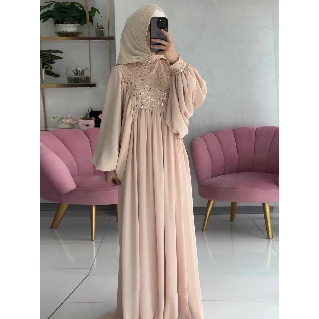 Muslim Fashion Abayas Women's Elegant Party Dress Sequins Splices Loose Robe Ramadan Kaftan Dubai Islamic