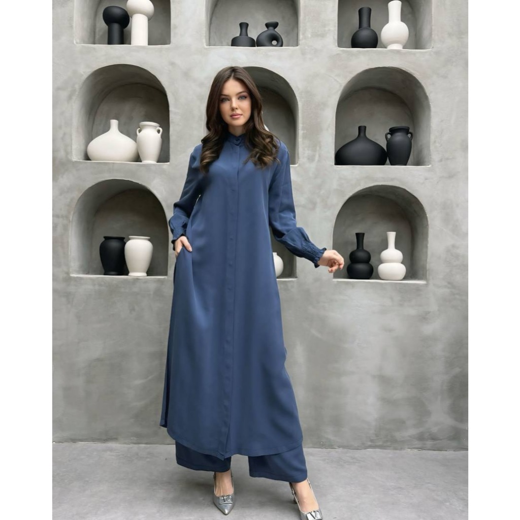 Muslim Sets Women Long Blouses Wide Leg Pants Set Two Piece Muslimah Ensemble Dubai Arabic Casual Ramadan