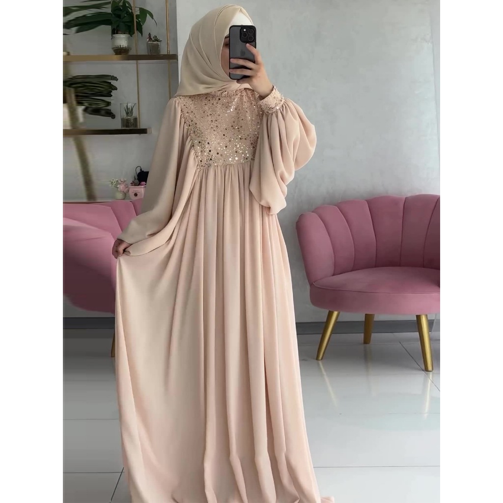 Muslim Fashion Abayas Women's Elegant Party Dress Sequins Splices Loose Robe Ramadan Kaftan Dubai Islamic