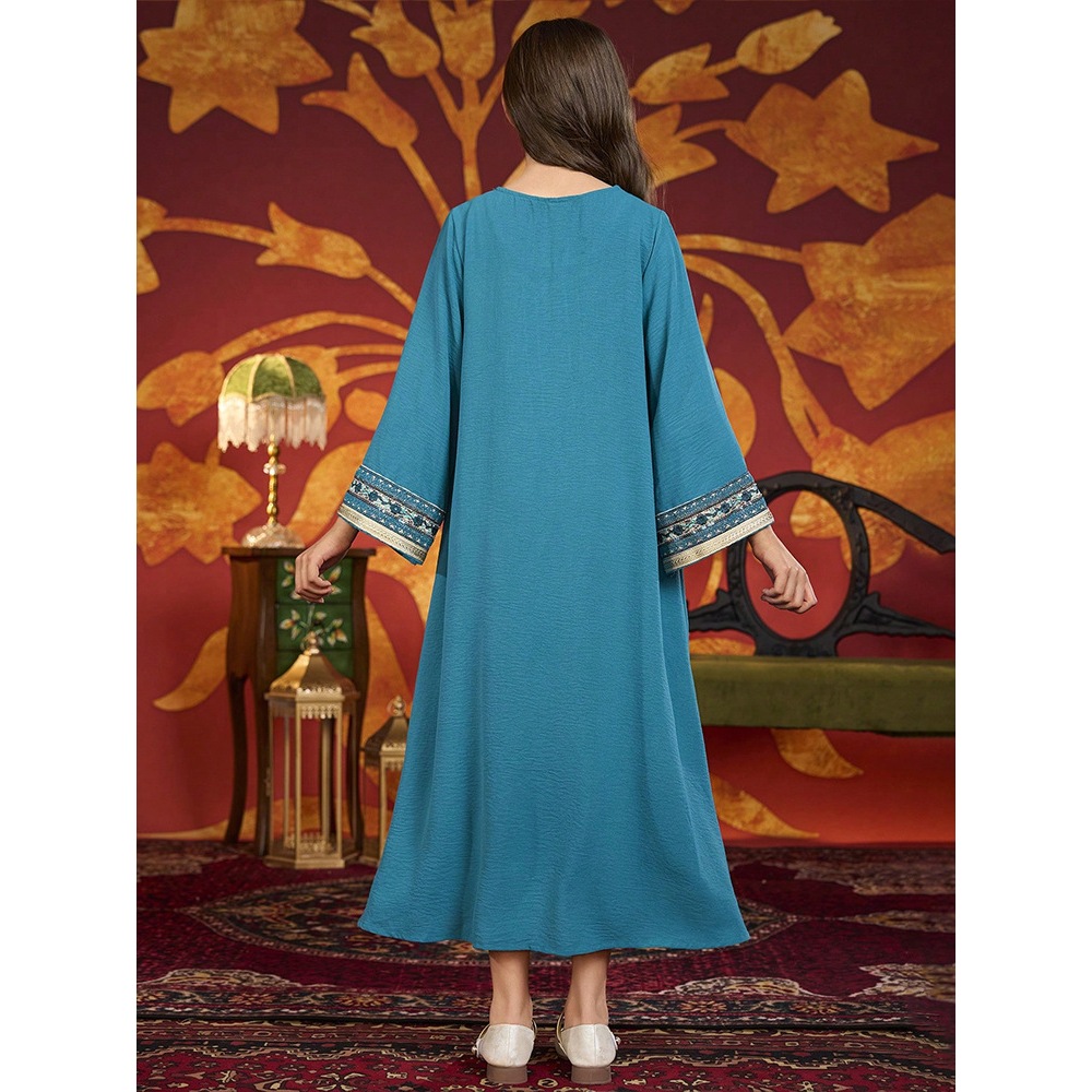 Dubai Muslim Kids Girls Embroidery Maxi Dress Robe Prayer Ramadan Loose Children Islamic Clothing Arabic Abaya