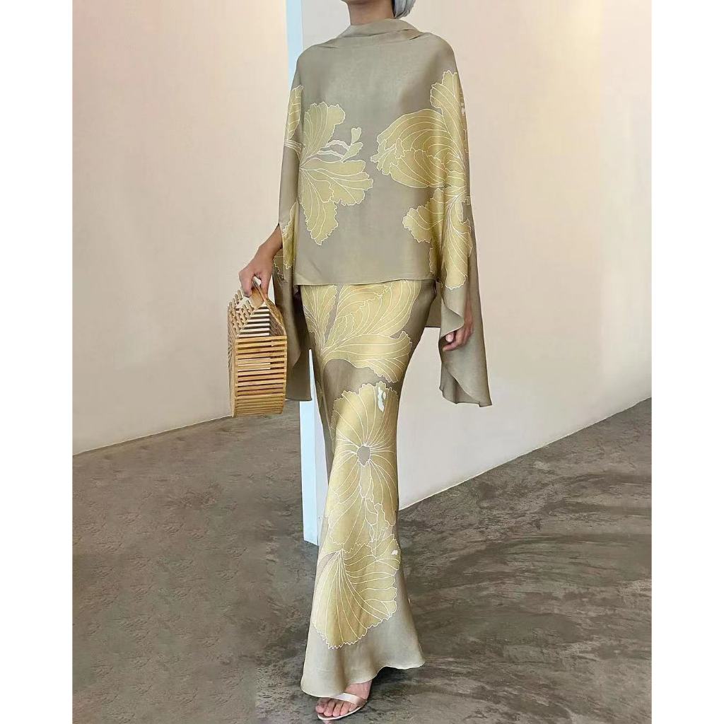 Vintage High Street Skirts Suits Spring Women Fashion Floral Print Party Set Casual Loose Asymmetric Commuter Outfits