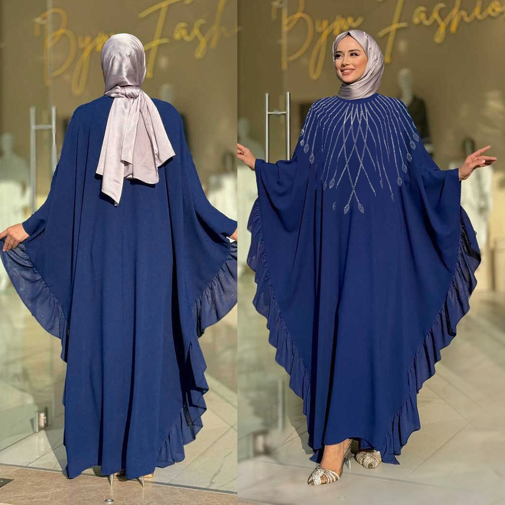 Middle East Muslim New Fashion Women's Elegant Trendy Daily Casual Luxury Diamond Studded Dresses Female Abaya