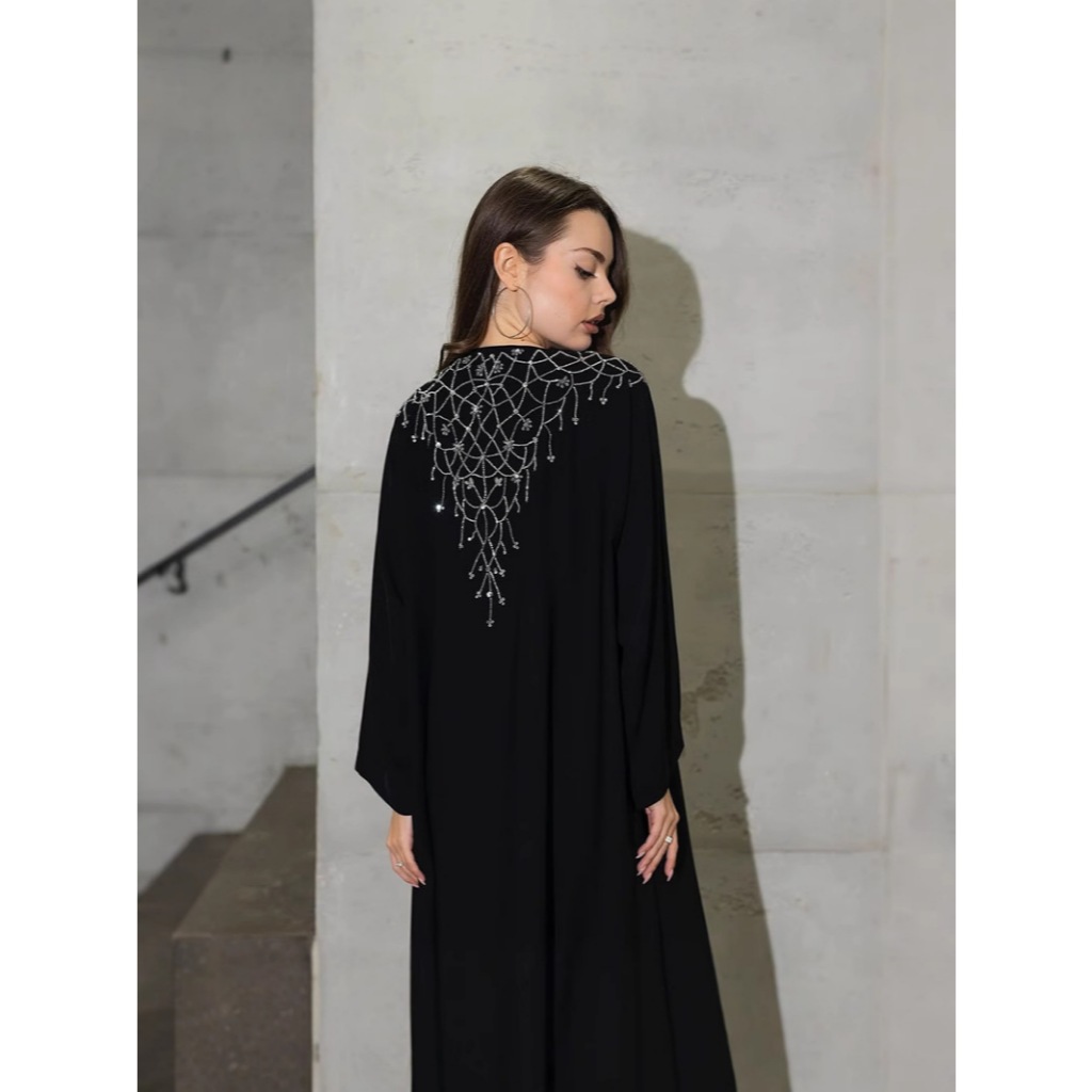 Ramadan Muslim Dress Women Hijab Abaya Khimar Jilbab Kebaya Loose Kaftan Robe Rhinestone Dresses Kimono Islam Clothing
