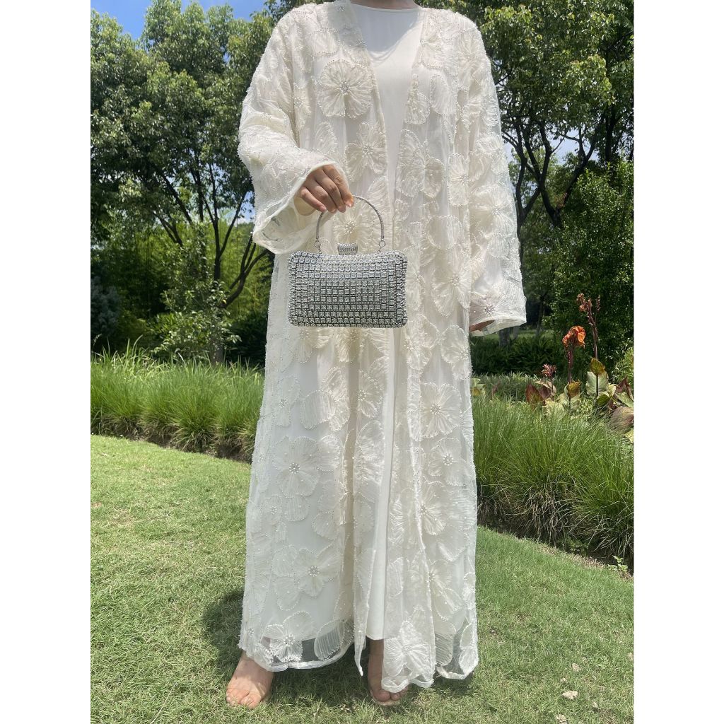 Women’s 2‑Piece Set | Mesh Floral Beaded Jacket & Satin Inner Dress | Elegant Party Outfit, Vintage Style, Modest Wear