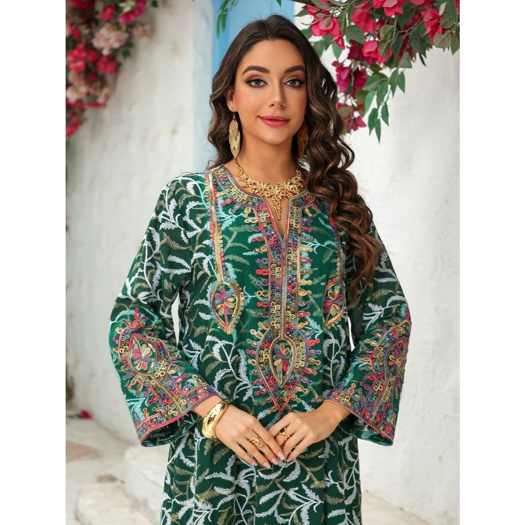 Dubai Abaya Women’s Long Robe Elegant Embroidery Kaftan Dress, Home Wear & Party Outfit