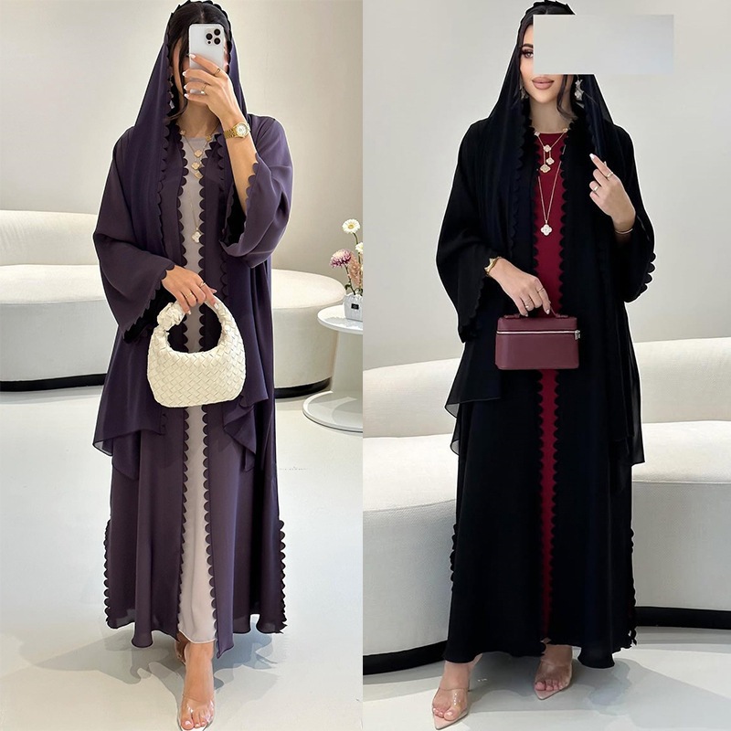 Women Abaya Cardigan Dress with Scarf Muslim Caftan Robe Jalabiya Ramadan Dubai Kaftan Abayas