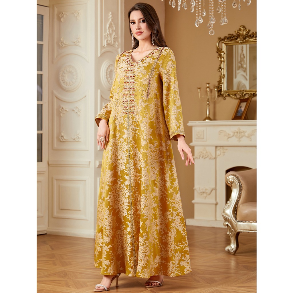 Women Embroidery Print Dress Abaya Women Party Jalabiya Muslim Dubai  Ramadan Prayer Caftan Robe