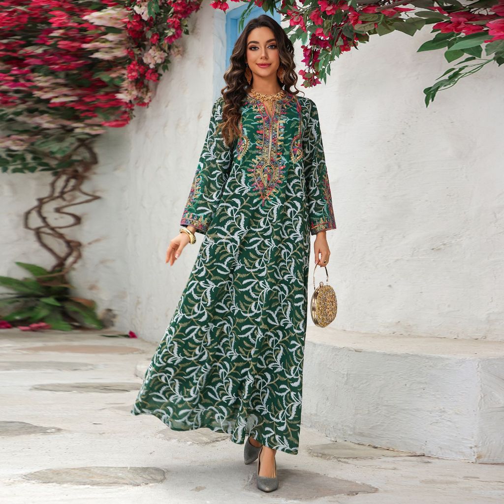 Dubai Abaya Women’s Long Robe Elegant Embroidery Kaftan Dress, Home Wear & Party Outfit