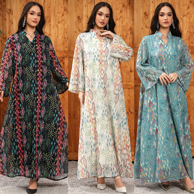 Dubai Luxury Floral Embroidery Abayas Muslim Rhinestone Decorated Loose Dress Women Clothes