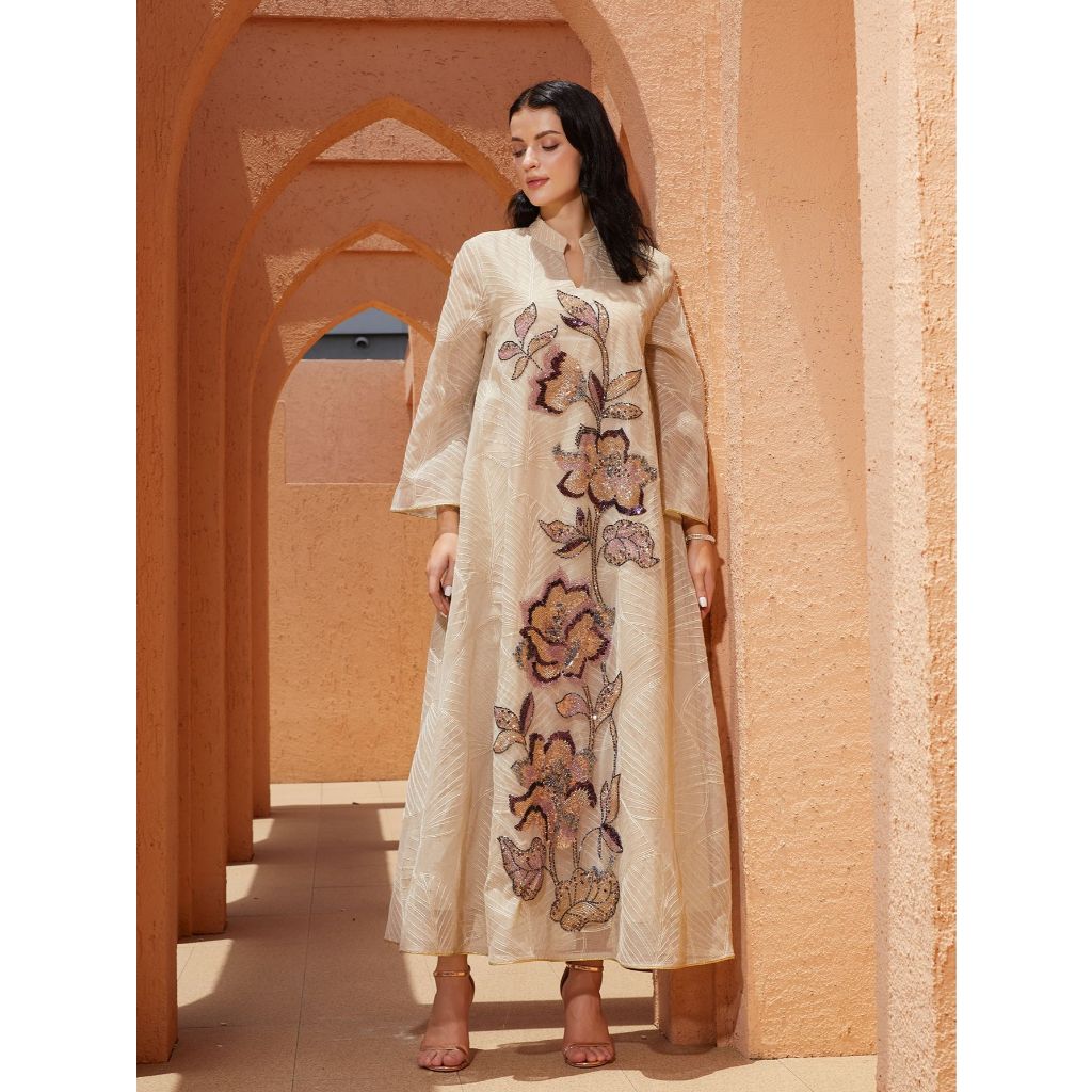 Women Dress Abaya Elegant Mesh Muslim Ramadan Jalabiya Embroidery Party Dresses Dubai Long Robe Kaftan