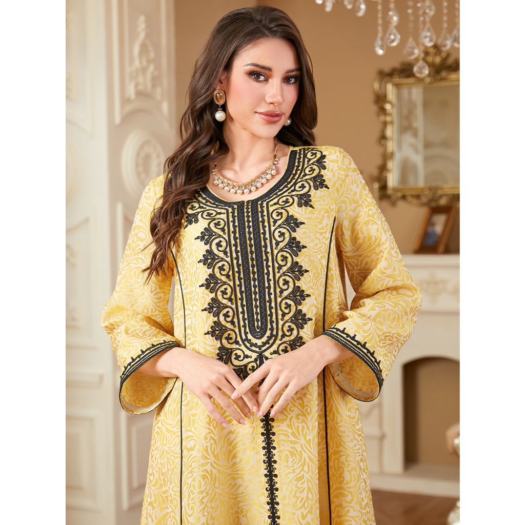 Muslim Women Arabic Dubai Abaya Luxury Jacquard Embroidery Long Dress Kaftan Robe Maxi Dresses Islam Clothing