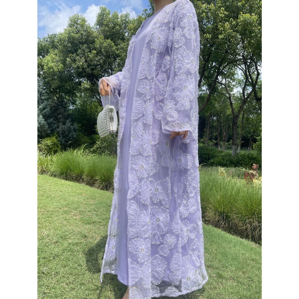 Women’s 2‑Piece Set | Mesh Floral Beaded Jacket & Satin Inner Dress | Elegant Party Outfit, Vintage Style, Modest Wear