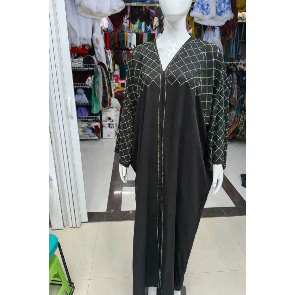 New Retro Style Arabian Mesh Rhinestone Women Dress Ethnic Style Muslim Dress