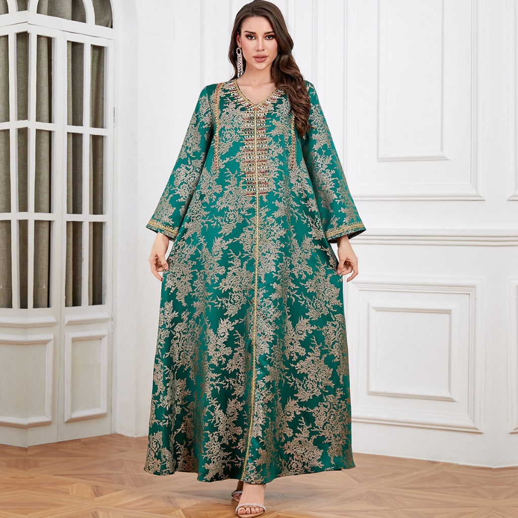Women Embroidery Print Dress Abaya Women Party Jalabiya Muslim Dubai  Ramadan Prayer Caftan Robe
