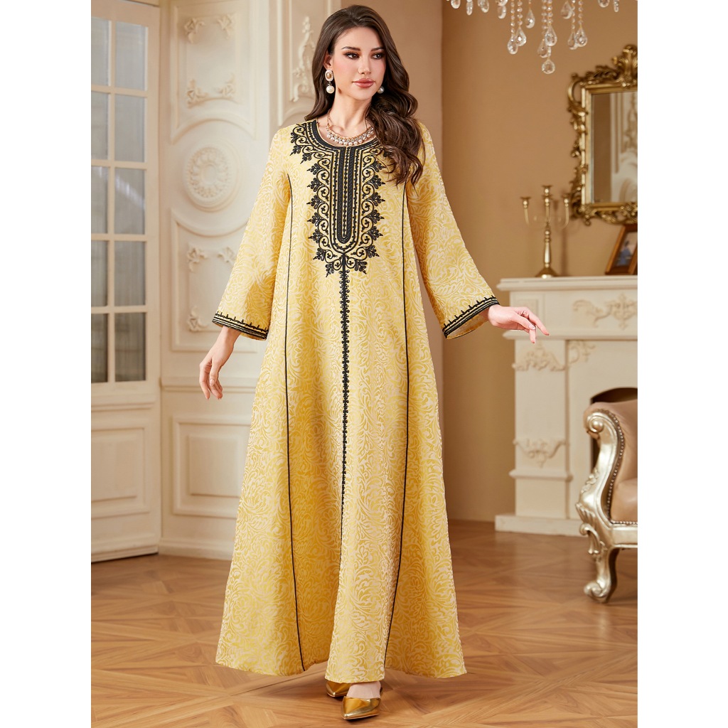 Muslim Women Arabic Dubai Abaya Luxury Jacquard Embroidery Long Dress Kaftan Robe Maxi Dresses Islam Clothing