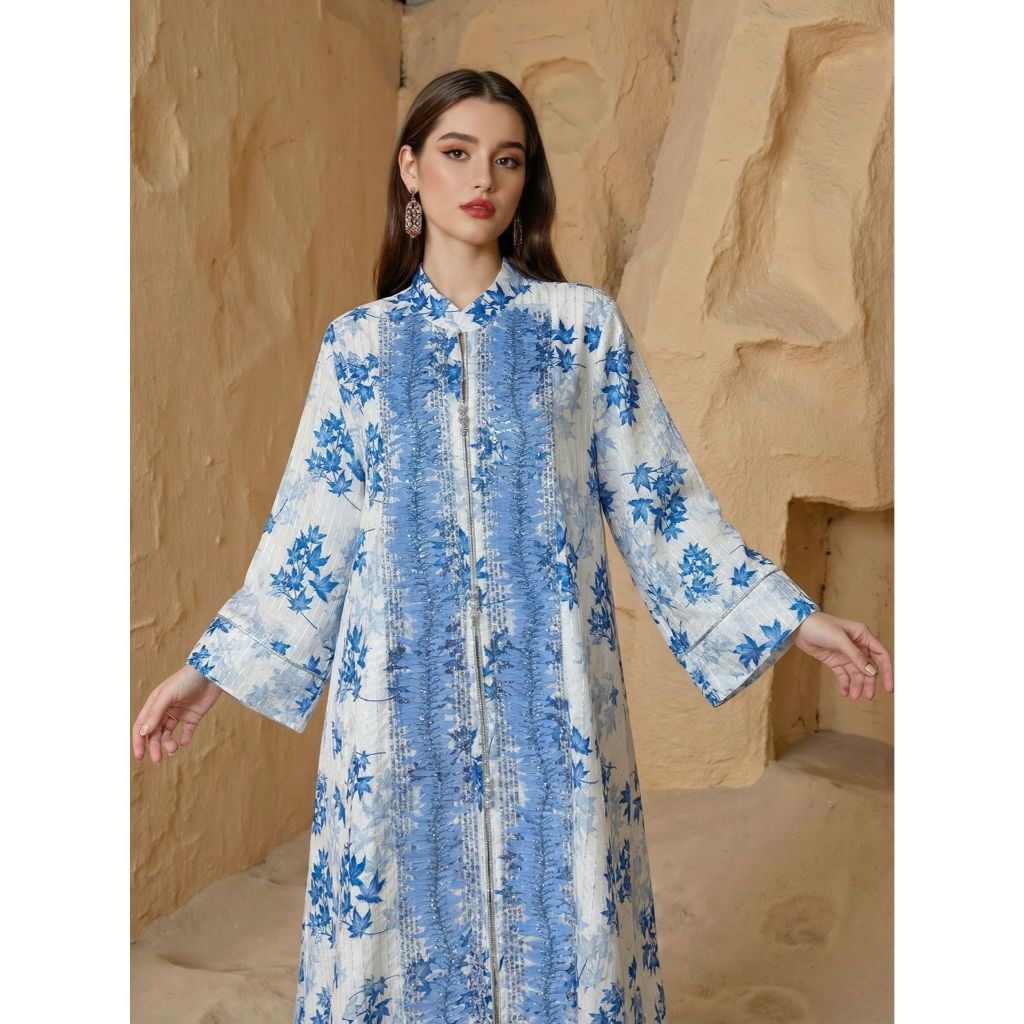 Muslim Party Dress for Women Jalabiya Abaya Ramadan Long Dresses Abayas Woman Kimono Print Caftan