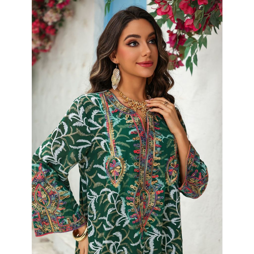 Dubai Abaya Women’s Long Robe Elegant Embroidery Kaftan Dress, Home Wear & Party Outfit