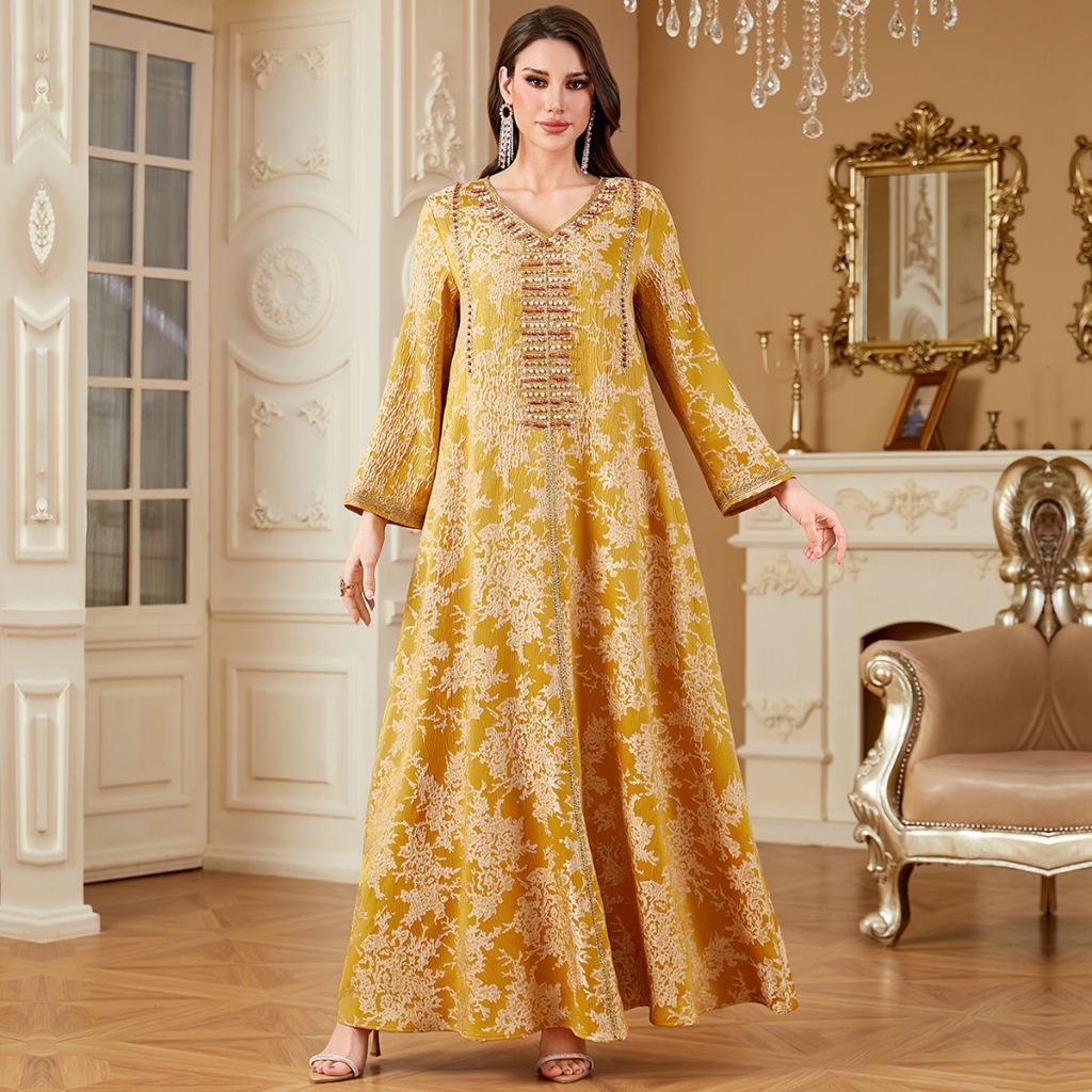 Women Embroidery Print Dress Abaya Women Party Jalabiya Muslim Dubai  Ramadan Prayer Caftan Robe