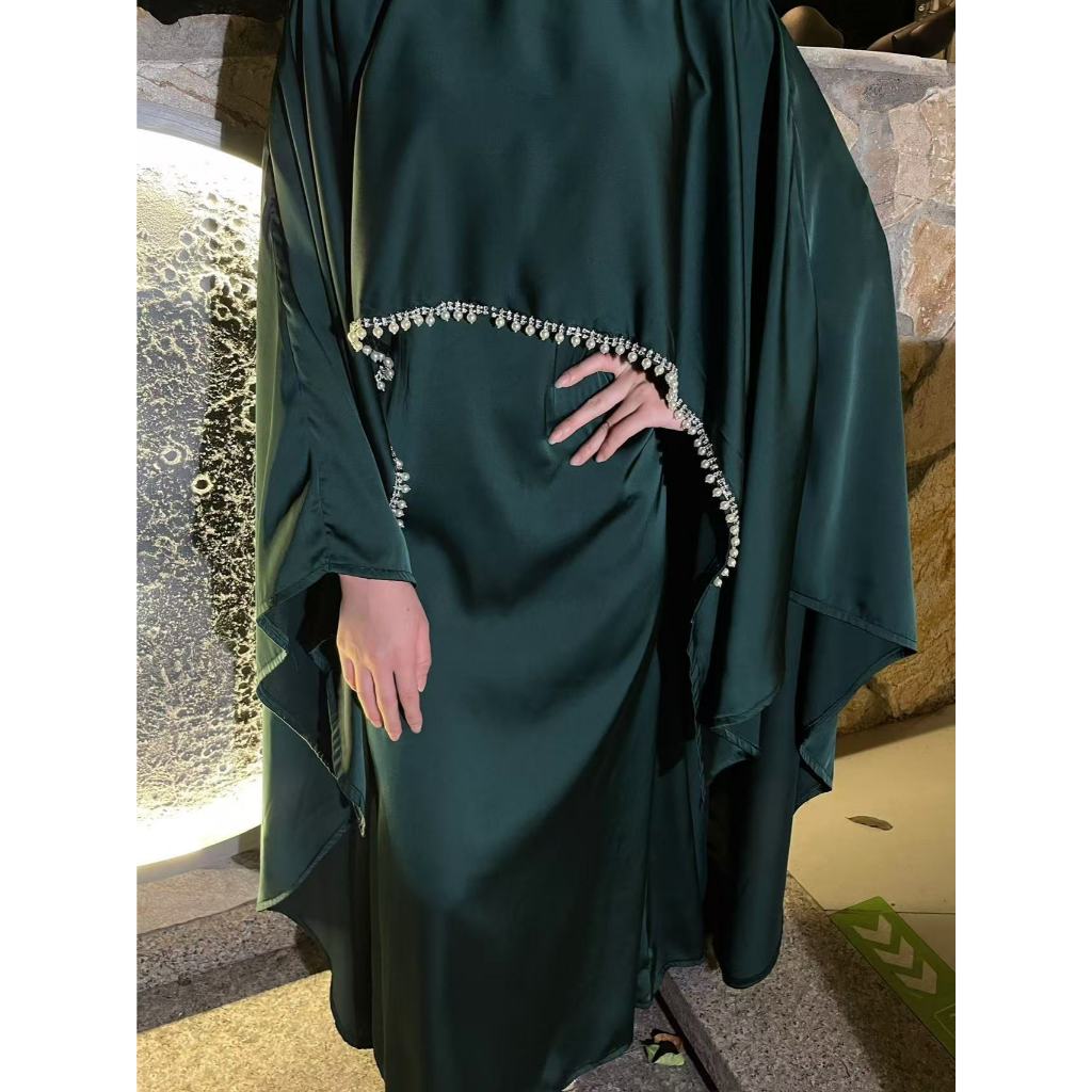 Elegant Pearl Chain Abaya Modest Abaya Muslim Hijab Ramadan Daily Commute Abaya Dubai Style Modest Robe