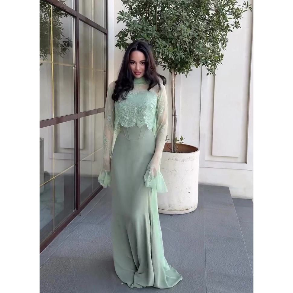 Thinyfull Saudi Arabia Mermaid Prom Evening Dresses Long Sleeve Lace Maxi Party Dress 2 Pieces Cocktail Prom Gowns