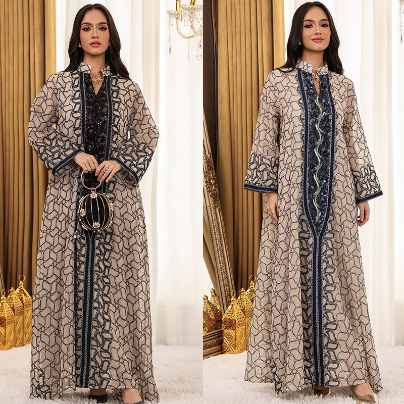 Women Embroidery Mesh Dress Abaya Muslim Jalabiya Ramadan Dresses Arab Long Robe Dubai Kaftan