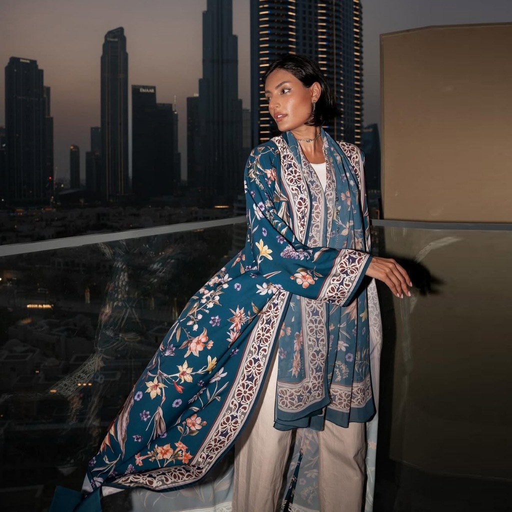 Elegant High Street Swing Vacation Jackets New Women's V Neck Autumn Coat Floral Print Long Sleeved Loose Muslim Cardiga