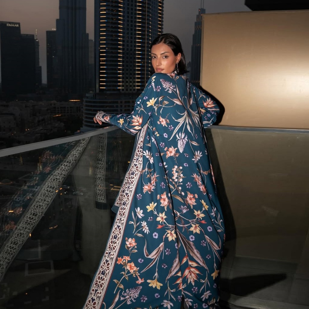 Elegant High Street Swing Vacation Jackets New Women's V Neck Autumn Coat Floral Print Long Sleeved Loose Muslim Cardiga
