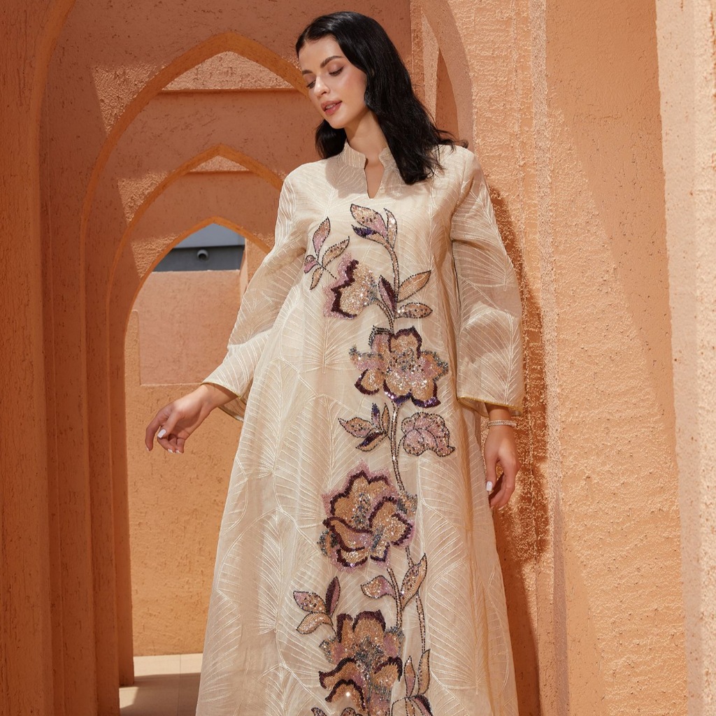 Women Dress Abaya Elegant Mesh Muslim Ramadan Jalabiya Embroidery Party Dresses Dubai Long Robe Kaftan